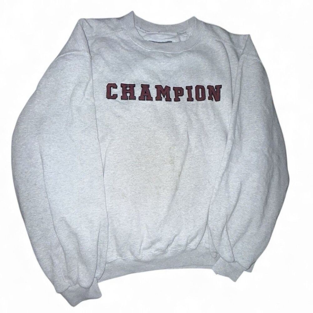 Champion Gray Reverse Weave Crewneck Sweatshirt men XL Embroidered Spellout Logo